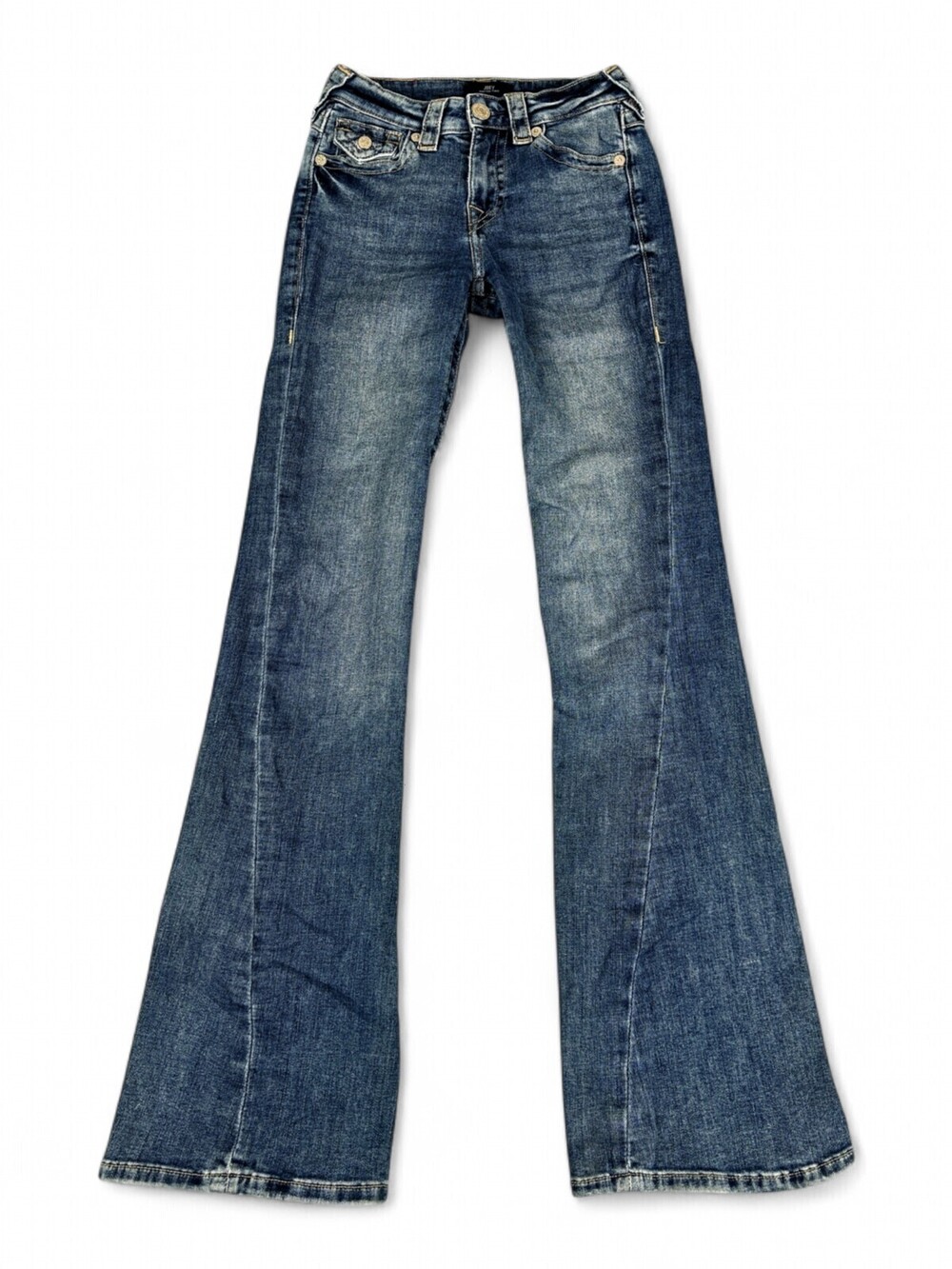 True Religion Joey Mid Rise Flare Jeans Womens 24 Medium Wash Blue Wide Leg